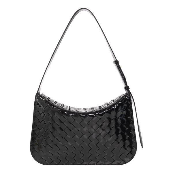 Bottega Veneta Intrecciato Patent Black Leather Flap Small Shoulder Ba –  Queen Bee of Beverly Hills