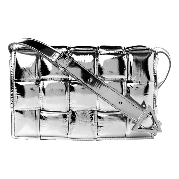 Bottega Veneta Padded Cassette Crossbody Bag in Metallic Silver