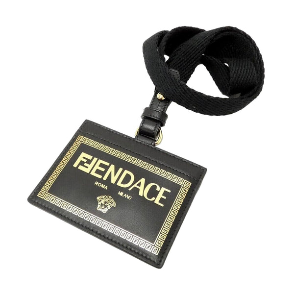 Fendi x Versace Fendace Lanyard Card Holder Printed Leather Black