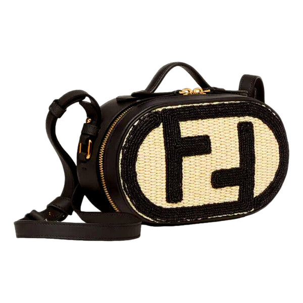 Fendi Ff Mini Raffia & Leather Camera Bag in Natural