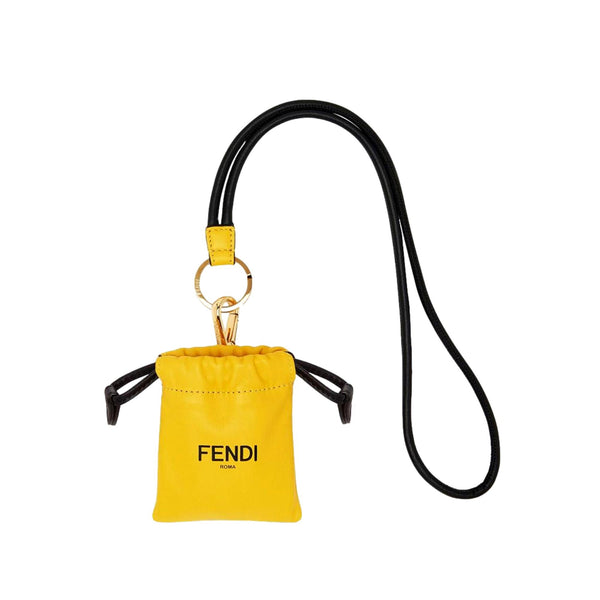 Fendi Roma Yellow Leather Lanyard Drawstring Pouch 7AR897