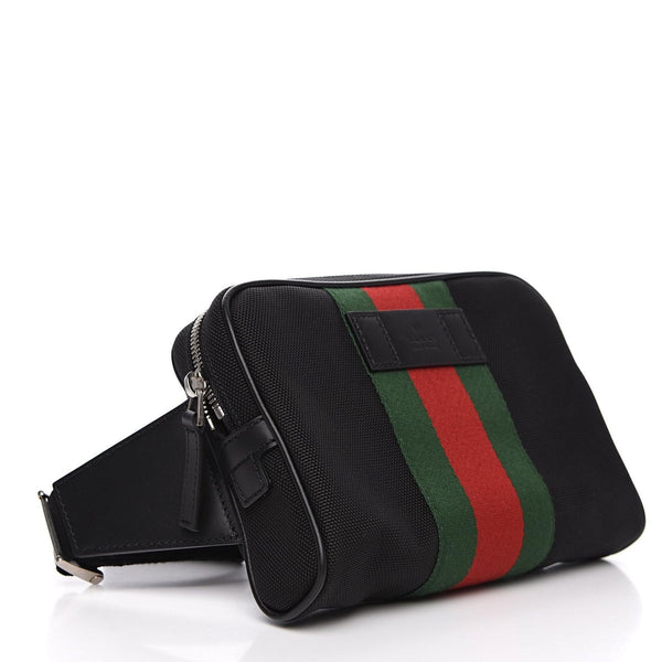 ♡NWT♡ Gucci bag Black Techno Canvas Luggage with Gucci Red Green