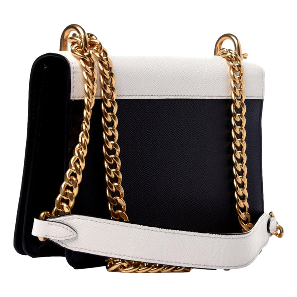 Prada Bianco White Black Saffiano Leather Chain Crossbody Bag