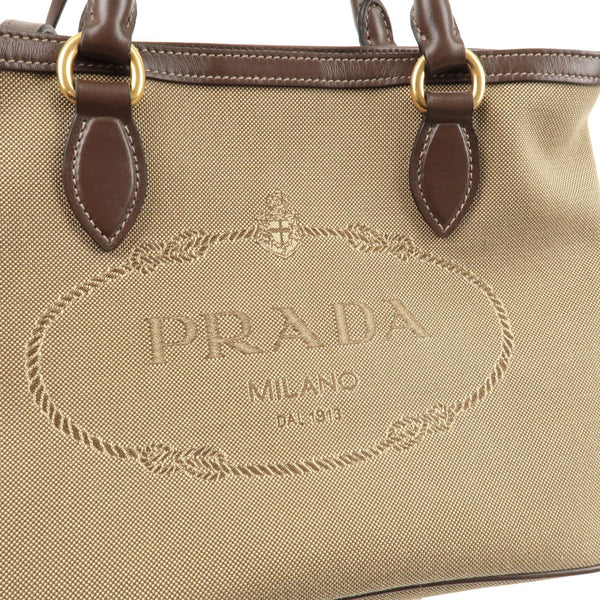 Prada Beige Canvas and Leather Jacquard Logo Satchel