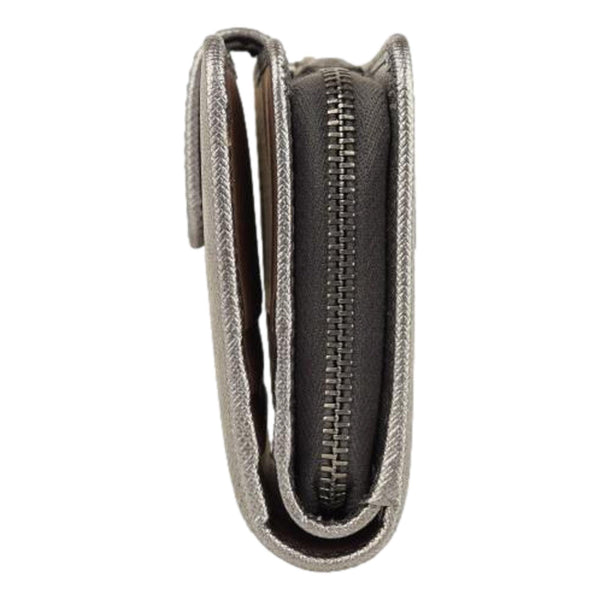 Prada Ribbon Saffiano Metallic Silver and Beige Leather Bifold Wallet