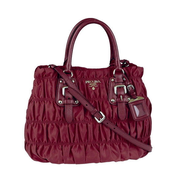 Prada Tessuto Gaufre Nylon Burgundy Large Satchel Bag Queen Bee