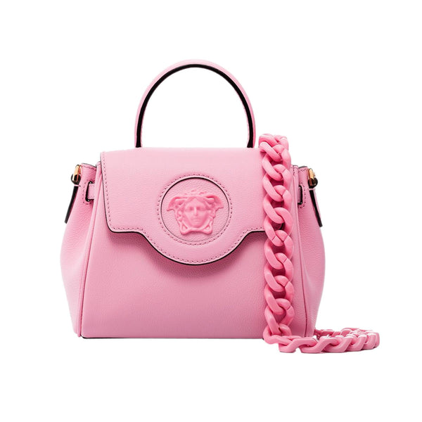 Versace La Medusa Pink Pebbled Leather Top Handle Bag – Queen Bee Of 