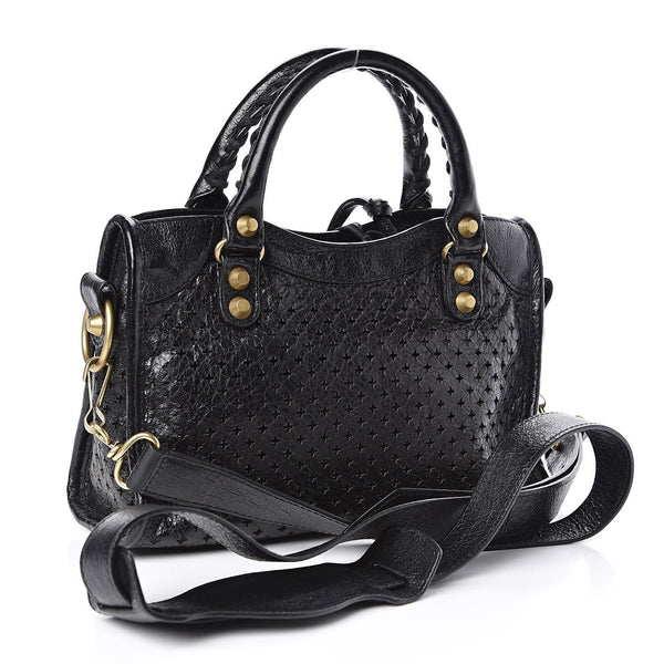 Balenciaga Classic City Black Leather Perforated Mini Satchel Bag 5010 –  Queen Bee of Beverly Hills