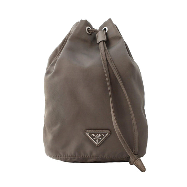 Prada Argilla Grey Tessuto Nylon Triangle Logo Bucket Bag 1NA369