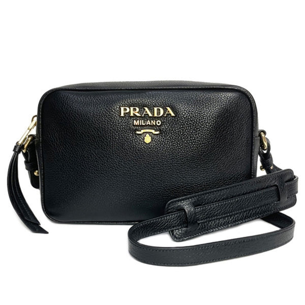 New Prada Black Vitello Phenix Leather Shoulder Camera Bag 1BH103 