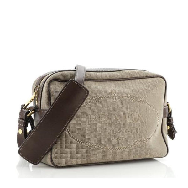 NEW Prada Black Jacquard Embossed Logo Leather Camera Crossbody Bag