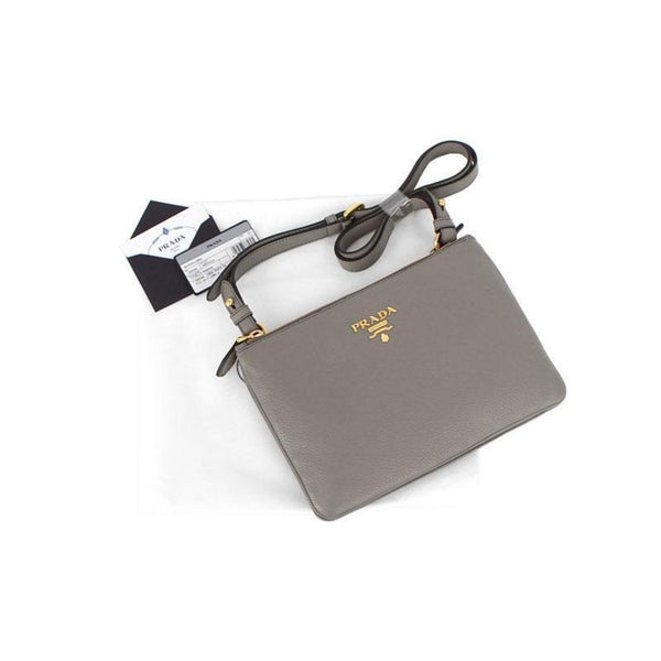 Prada Argilla Grey Vitello Phenix Leather Double Zip Cross Body Bag – Queen  Bee of Beverly Hills
