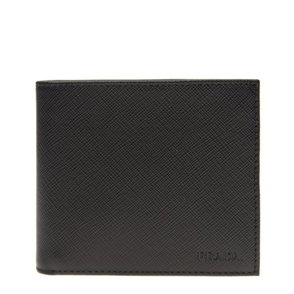 Prada Black Saffiano Leather Flap Wallet With Metal Bar Detail 1MH132 QME  F0002