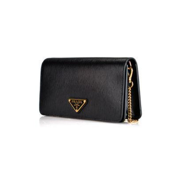 Black Prada Leather Wallet on Strap Crossbody Bag