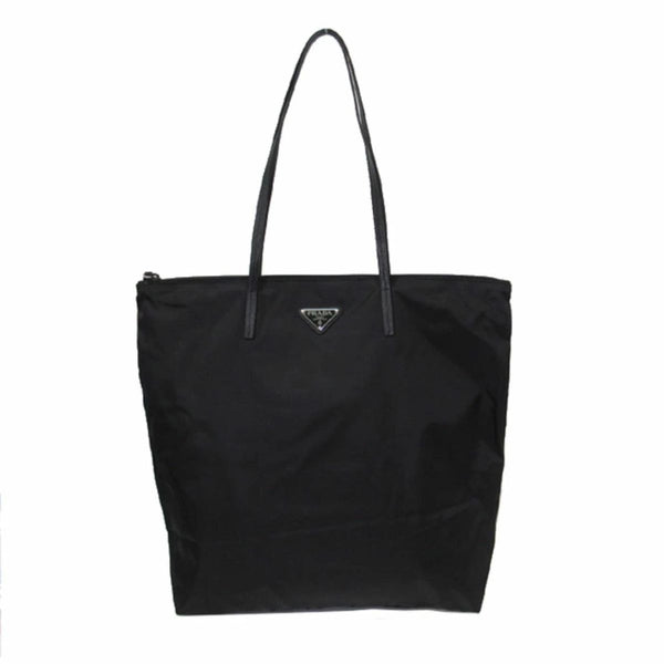 New Prada Tessuto Nylon Saffiano Leather Black Top Zip Tote Bag