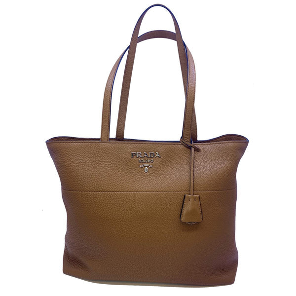 Prada Brown Vitello Phenix Tote Bag Beige Leather Pony-style calfskin  ref.518551 - Joli Closet