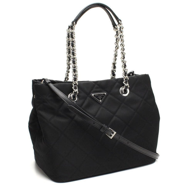  Prada Midnight Black Quilted Tessuto Chain Designer Shoulder  Tote Bag for Women 1BG740 : Clothing, Shoes & Jewelry