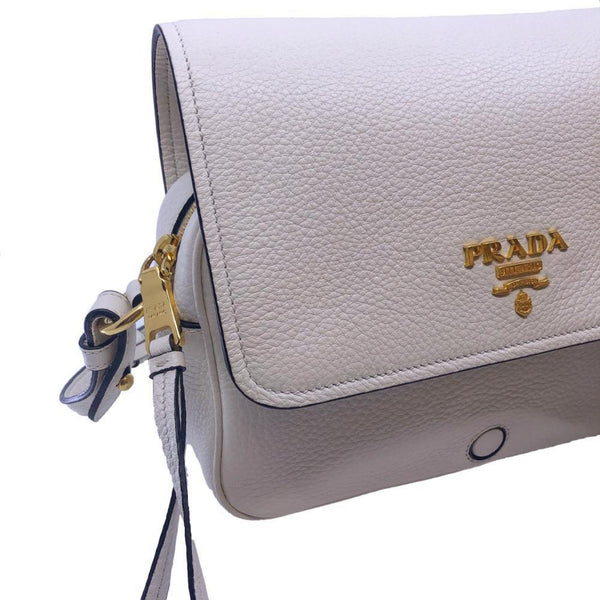 Prada Flap Vitello Phenix Ivory Leather Cross Body Bag – Queen Bee