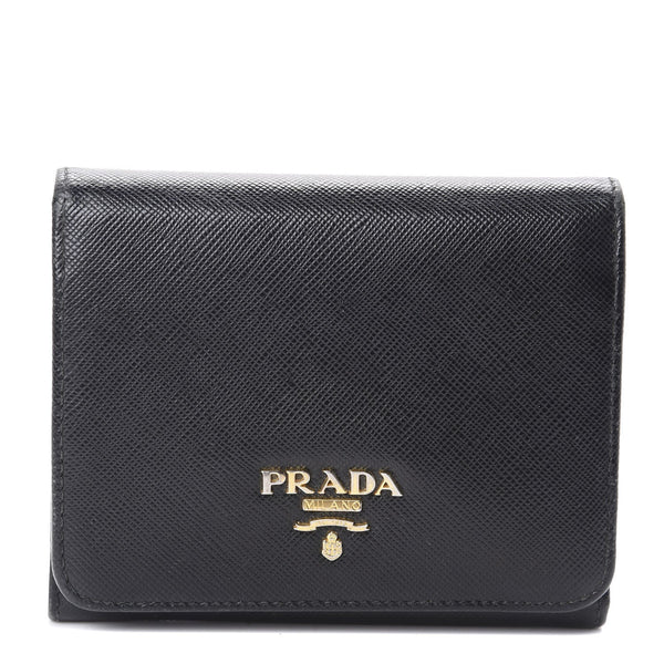 PRADA 1MH176 Saffiano Leather Trifold Compact Wallet Gold pink
