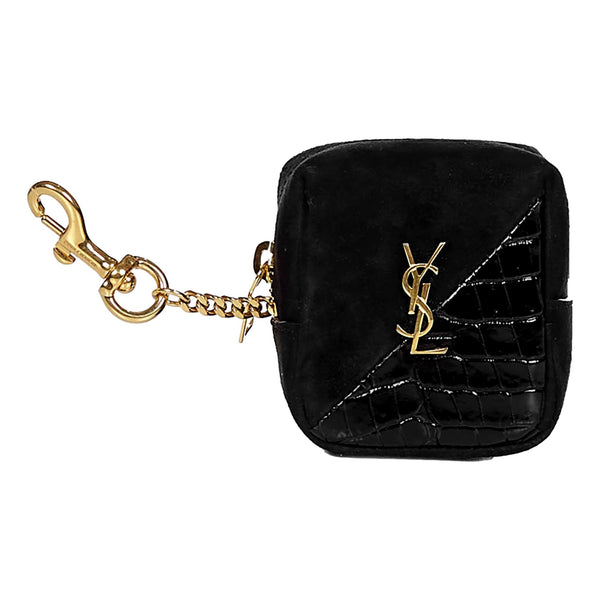 Saint Laurent Croc-effect Leather Key Fob In Black