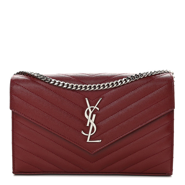 Saint Laurent Monogram Chain Wallet Grain de Poudre Leather Red Bag 37 –  Queen Bee of Beverly Hills