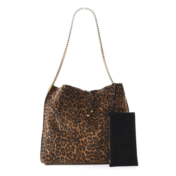 Saint Laurent Suede Leopard Print Medium Suzanne Hobo Natural 6348041