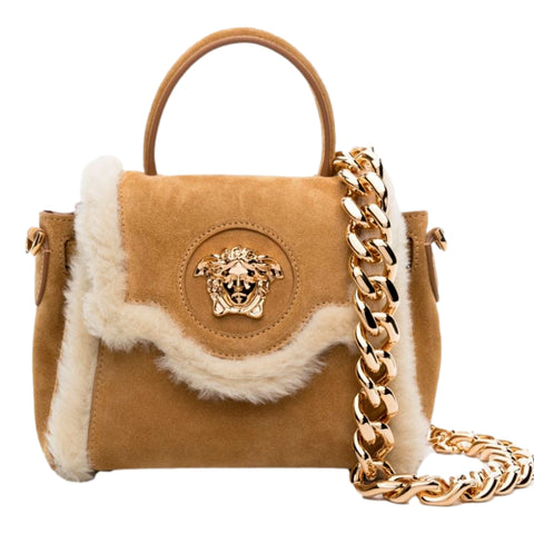 Versace Beige Sherling La Medusa Top-Handle Mini Bag