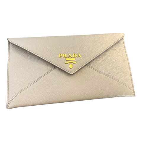 Prada Grey Vitello Grain Leather Long Envelope Wallet