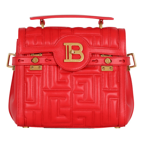 Balmain B-Buzz 23 Red Tote Crossbody Shoulder Bag Quilted Calf Leather