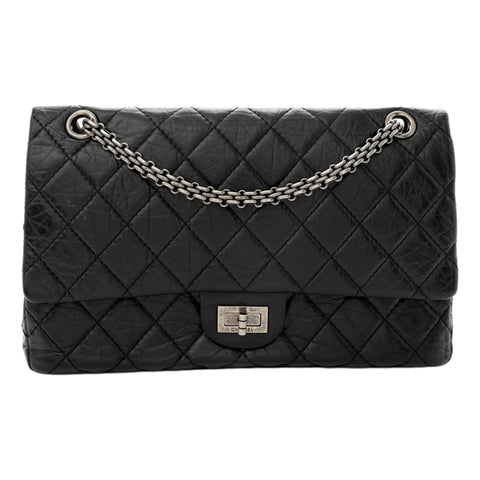 Chanel Black Aged Calfskin Quilted 2.55 Reissue 225 Flap Handbag With Chain