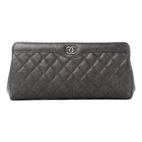 Chanel Caviar Black Leather CC Frame Medium Clutch Handbag