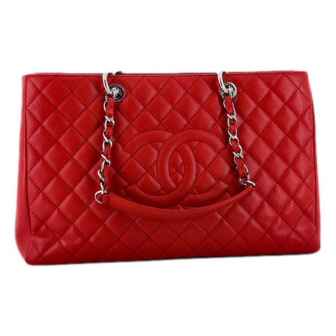 Chanel Grand Shopping Tote Quilted Caviar Leather XL Red (GST)