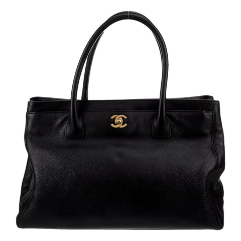 Chanel Executive Cerf Tote Black Leather Medium