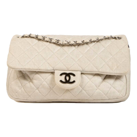 Chanel Shimmer Craie White Jersey Classic Flap Bag