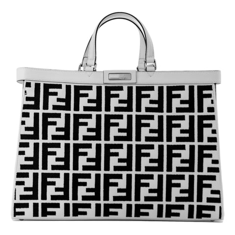 Fendi FF Canvas Leather Black and White Turn Lock X-Tote