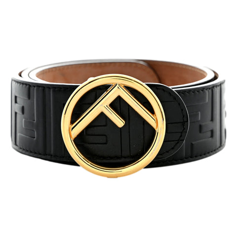 Fendi F is Fendi FF Calfskin Leather Black Embossed Belt Size 75/30