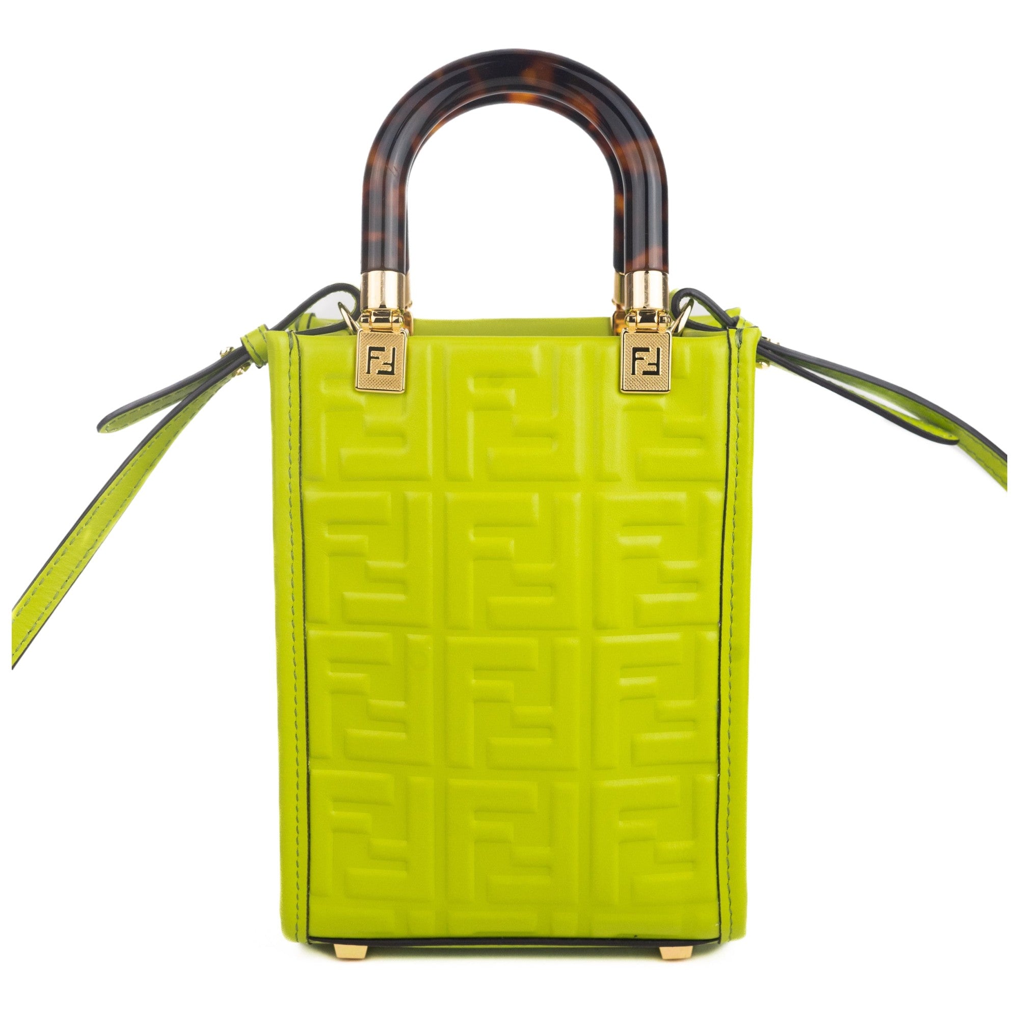 Fendi FF Zucca Mini Sunshine Shopper Tote Crossbody Bag Green Leather ...