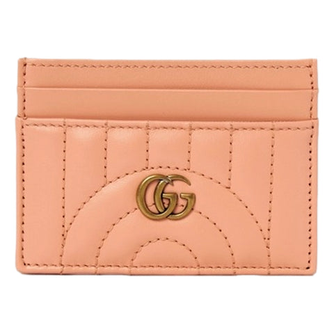 Gucci GG Marmont Matelassé Leather 2-Tier Card Case Wallet Peach