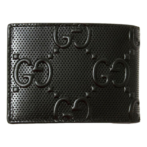 Gucci Calfskin Leather GG Tennis Embossed Bi-Fold Wallet Black