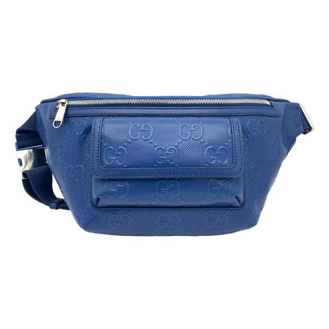 Gucci Calfskin GG Tennis Embossed Pocket Belt Bag Blue