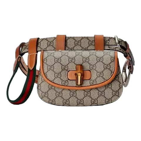 Gucci GG Supreme Monogram Web Bamboo 1947 Mini Belt Bag In Beige 75