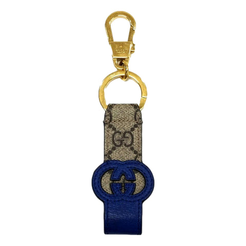 Gucci Interlocking GG Supreme Canvas and Blue Leather Keychain Charm