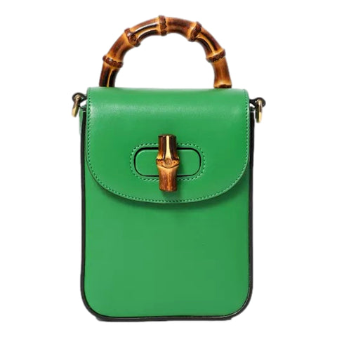 Gucci Bamboo Mini Handbag Top Handle Bag in Green Leather