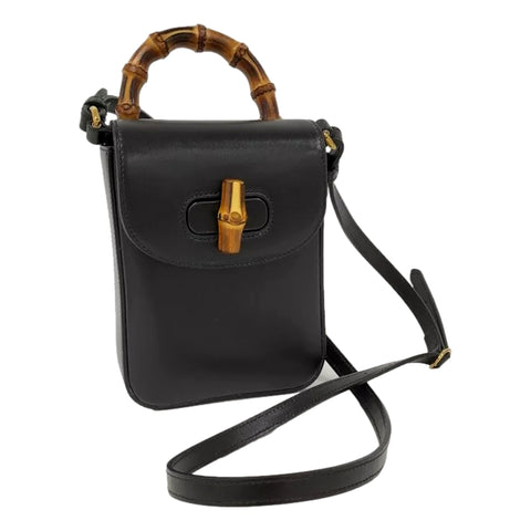 Gucci Bamboo Mini Handbag Top Handle Bag in Black Leather