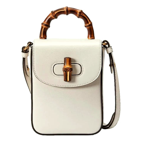 Gucci Bamboo Mini Handbag Top Handle Bag in Cream Leather