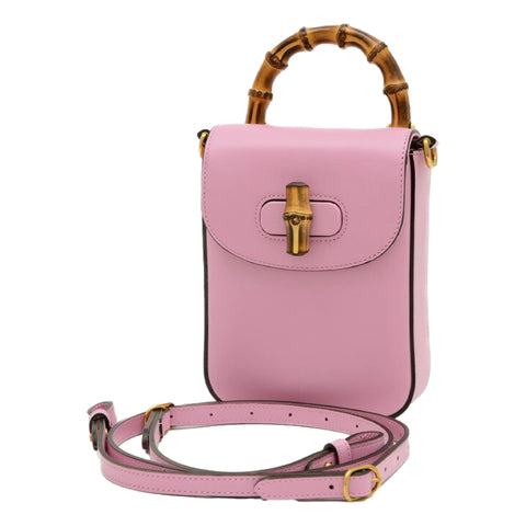 Gucci Bamboo Mini Handbag Top Handle Bag in Pink Leather