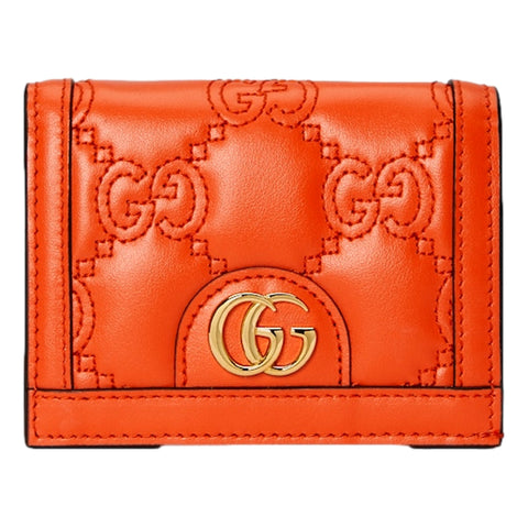 Gucci GG Quilted Matelassé Leather Card Case Wallet In Orange