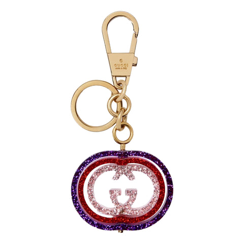 Gucci Interlocking G Purple and Red Glitter Keychain Handbag Charm