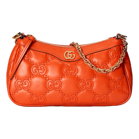 Gucci GG Quilted Matelassé Leather Mini Shoulder Bag In Orange