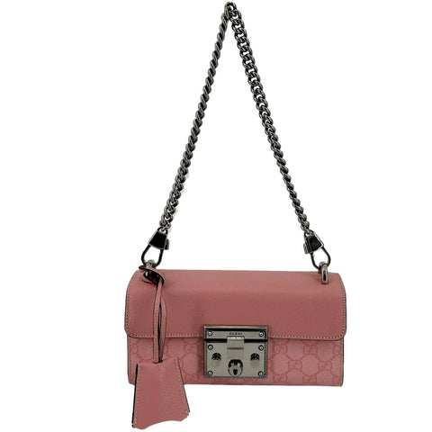 Gucci Pink GG Supreme Leather Padlock Chain Small Handbag Pink